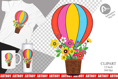 Floral Hot Air Balloon Clipart Sublimation artnoy 