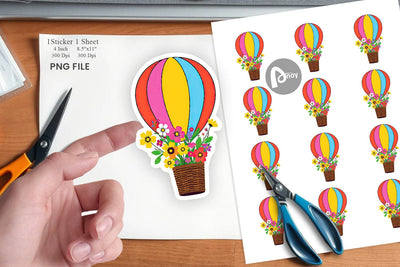 Floral Hot Air Balloon Sticker Sublimation artnoy 