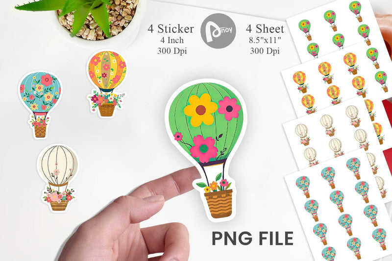 Floral Hot Air Balloon Sticker Sublimation artnoy 