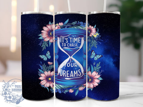 Floral Hourglass 20oz Skinny Tumbler, Chase Your Dreams Tumbler Png, Straight & Tapered Tumbler Wrap, Instant Digital Download Sublimation ToriDesigns 