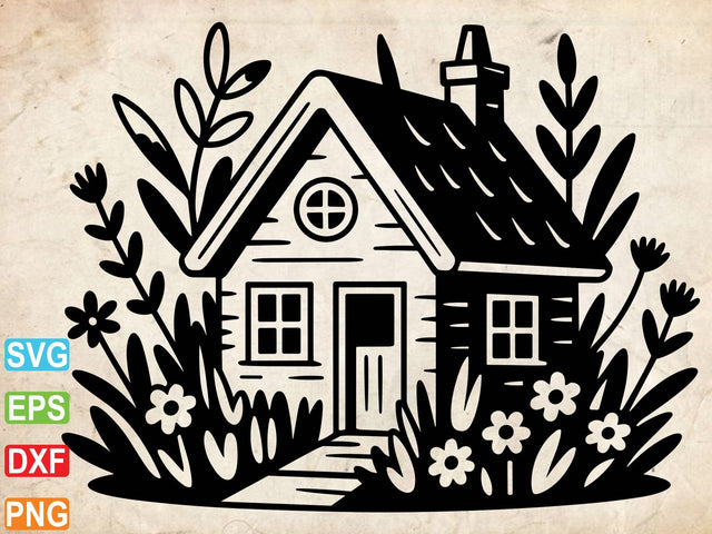 Floral House Svg, Retro House Svg, Floral House Clipart SVG Creativeart88 
