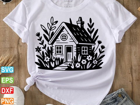 Floral House Svg, Retro House Svg, Floral House Clipart SVG Creativeart88 