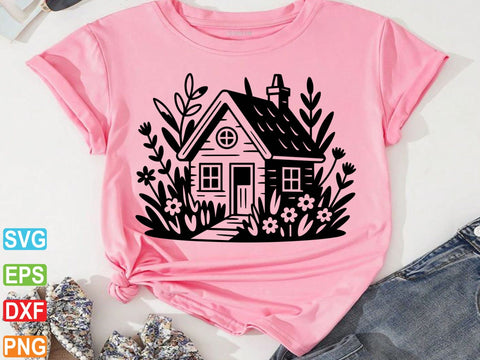 Floral House Svg, Retro House Svg, Floral House Clipart SVG Creativeart88 