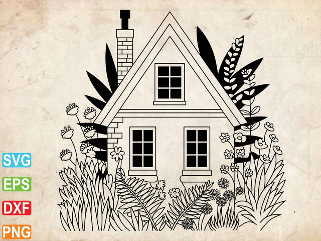 Floral House Svg, Retro House Svg, Floral House Clipart SVG Creativeart88 