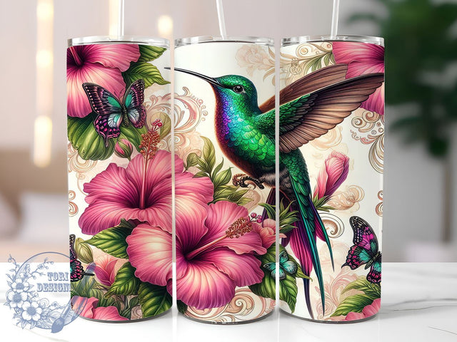 Floral Hummingbird 20oz Skinny Tumbler, Hummingbird Sublimation Tumbler Png, Straight & Tapered Tumbler Wrap, Instant Digital Download Sublimation ToriDesigns 