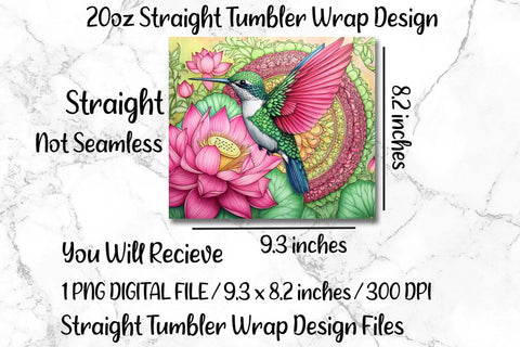 Floral Hummingbird 20oz Skinny Tumbler Wrap Sublimation Design. Sublimation CosmosFineArt 