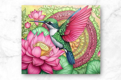 Floral Hummingbird 20oz Skinny Tumbler Wrap Sublimation Design. Sublimation CosmosFineArt 