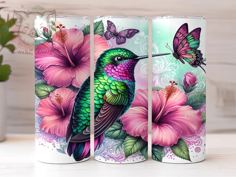 Floral Hummingbird 20oz Tumbler, Straight & Tapered, Hummingbird Tumbler Png, Digital Download PNG Sublimation Lara' s Designs 