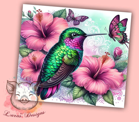 Floral Hummingbird 20oz Tumbler, Straight & Tapered, Hummingbird Tumbler Png, Digital Download PNG Sublimation Lara' s Designs 