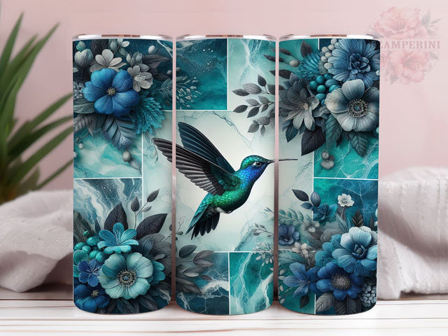 Floral Hummingbird 20oz Tumbler Wrap PNG, Blue Hummingbird Tumbler Png, Straight & Tapered Tumbler Wrap, Instant Digital Download Sublimation Li Zamperini 