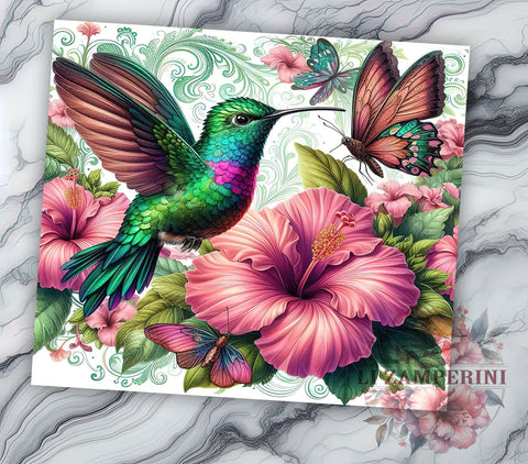 Floral Hummingbird 20oz Tumbler Wrap PNG, Hummingbird Tumbler Png, Straight & Tapered Tumbler Wrap, Instant Digital Download Sublimation Li Zamperini 