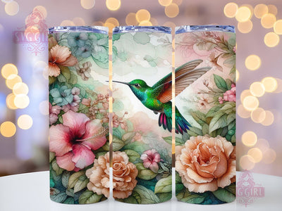 Floral Hummingbird 20oz Tumbler Wrap Sublimation Design, Straight Tapered Tumbler Wrap, Hummingbird Tumbler Png, Instant Digital Download Sublimation SvggirlplusArt 
