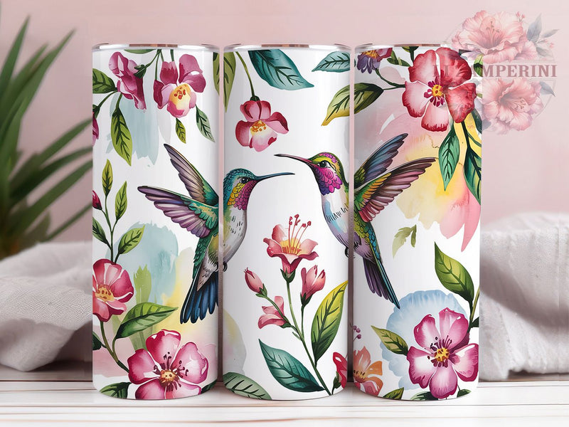 Floral Hummingbird Garden Tumbler, Floral Bird Wrap, 20oz Sublimation Wrap, Nature Wildlife Cup, Colorful Hummingbird Design, Garden Flowers Tumbler, Spring Bird Art Sublimation Li Zamperini 