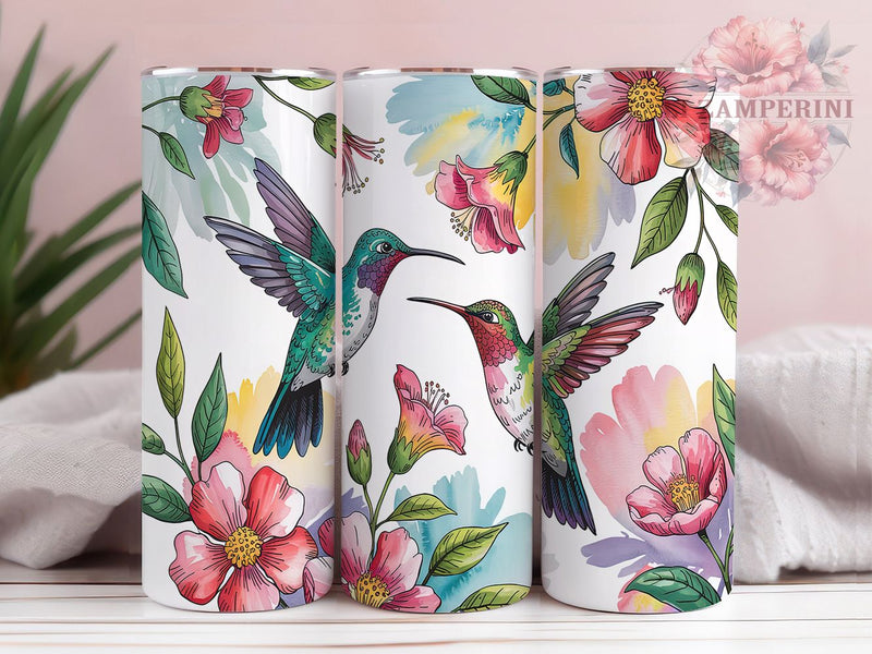 Floral Hummingbird Garden Tumbler, Floral Bird Wrap, 20oz Sublimation Wrap, Nature Wildlife Cup, Colorful Hummingbird Design, Garden Flowers Tumbler, Spring Bird Art Sublimation Li Zamperini 