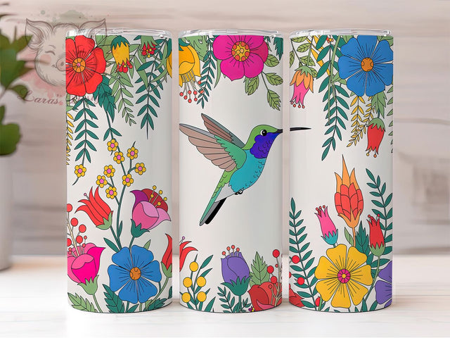 Floral Hummingbird Garden Tumbler, Floral Bird Wrap, 20oz Sublimation Wrap, Nature Wildlife Cup, Colorful Hummingbird Design, Garden Flowers Tumbler, Spring Bird Art Sublimation Lara' s Designs 