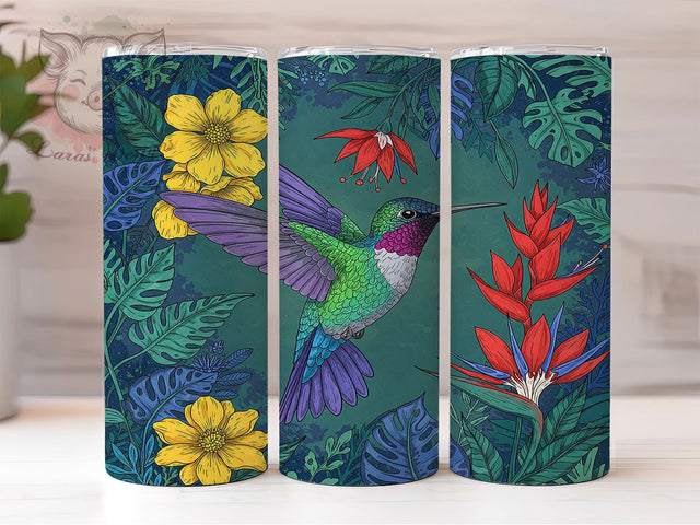Floral Hummingbird Garden Tumbler, Floral Bird Wrap, 20oz Sublimation Wrap, Nature Wildlife Cup, Colorful Hummingbird Design, Garden Flowers Tumbler, Spring Bird Art Sublimation Lara' s Designs 