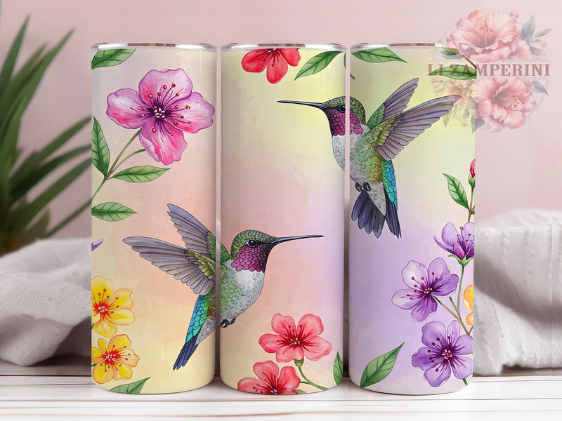 Floral Hummingbird Garden Tumbler, Floral Bird Wrap, 20oz Sublimation Wrap, Nature Wildlife Cup, Colorful Hummingbird Design, Garden Flowers Tumbler, Spring Bird Art Sublimation Li Zamperini 