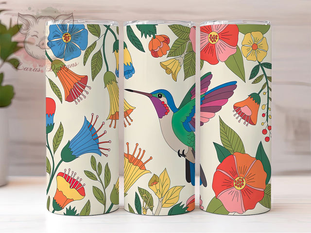 Floral Hummingbird Garden Tumbler, Floral Bird Wrap, 20oz Sublimation Wrap, Nature Wildlife Cup, Colorful Hummingbird Design, Garden Flowers Tumbler, Spring Bird Art Sublimation Lara' s Designs 