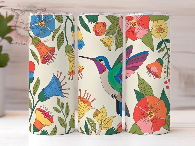 Floral Hummingbird Garden Tumbler, Floral Bird Wrap, 20oz Sublimation Wrap, Nature Wildlife Cup, Colorful Hummingbird Design, Garden Flowers Tumbler, Spring Bird Art Sublimation Lara' s Designs 