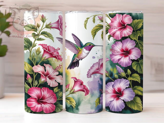 Floral Hummingbird Garden Tumbler, Floral Wrap Design, Nature Drinkware, Sublimation Cup, 20oz Skinny Tumbler, Bird Pattern, Garden Style Sublimation Lara' s Designs 