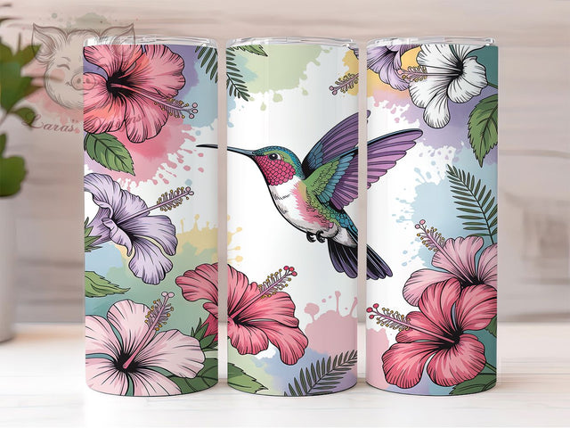 Floral Hummingbird Garden Tumbler, Floral Wrap Design, Nature Drinkware, Sublimation Cup, 20oz Skinny Tumbler, Bird Pattern, Garden Style Sublimation Lara' s Designs 
