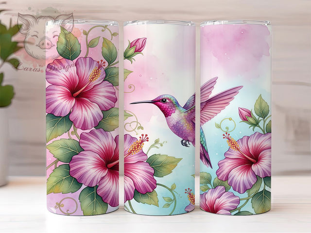 Floral Hummingbird Garden Tumbler, Floral Wrap Design, Nature Drinkware, Sublimation Cup, 20oz Skinny Tumbler, Bird Pattern, Garden Style Sublimation Lara' s Designs 