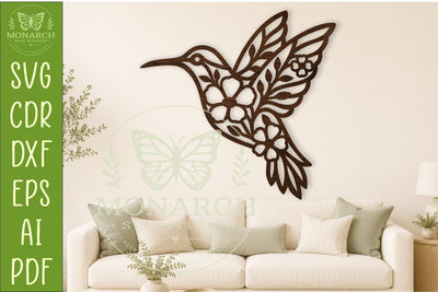 Floral Hummingbird Wall Art SVG. Modern bird laser cut file SVG APInspireddesigns 