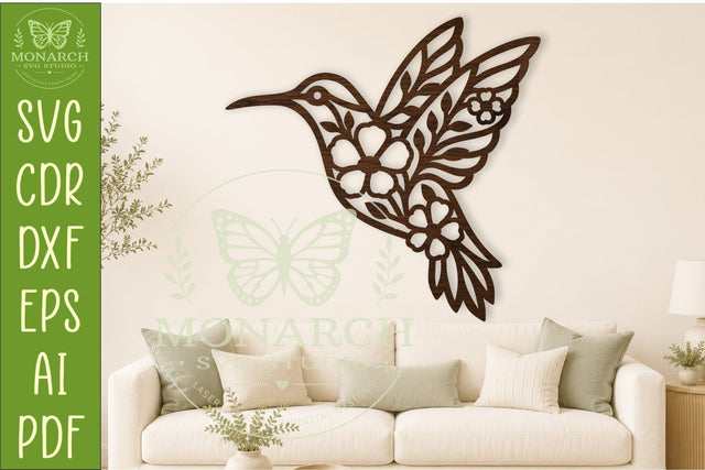 Floral Hummingbird Wall Art SVG. Modern bird laser cut file SVG APInspireddesigns 
