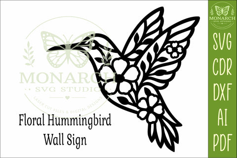 Floral Hummingbird Wall Art SVG. Modern bird laser cut file SVG APInspireddesigns 