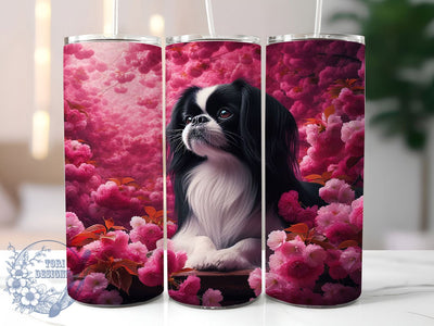 Floral Japanese Chin Dog Tumbler, Asian Dog Breed, Floral Dog Design, Pink Flower Pattern, Japanese Dog Gift, Pet Floral Design, Oriental Dog Art Sublimation ToriDesigns 
