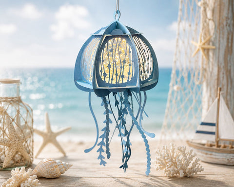 Floral Jellyfish Lantern SVG - No Glue Paper Craft Template - 3D Jellyfish Lightbox - Under the Sea Room Decor Cut File for Cricut SVG DreamingSVG 