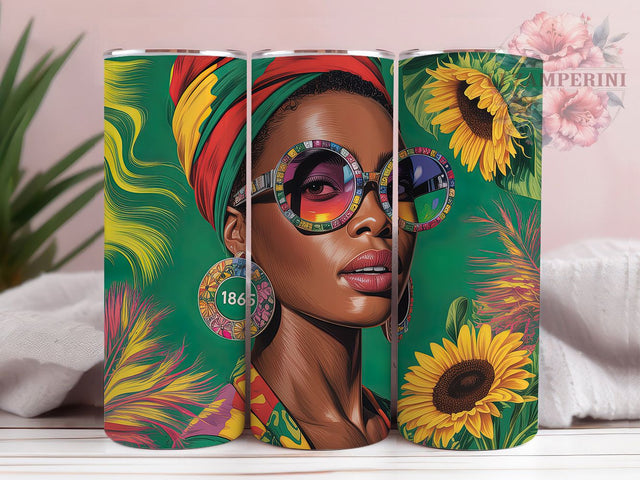 Floral Juneteenth Afro Woman Tumbler, Afro Woman, Black Freedom, Floral Art, Cultural Pride, 20Oz Tumbler, Sublimation Wrap Sublimation Li Zamperini 