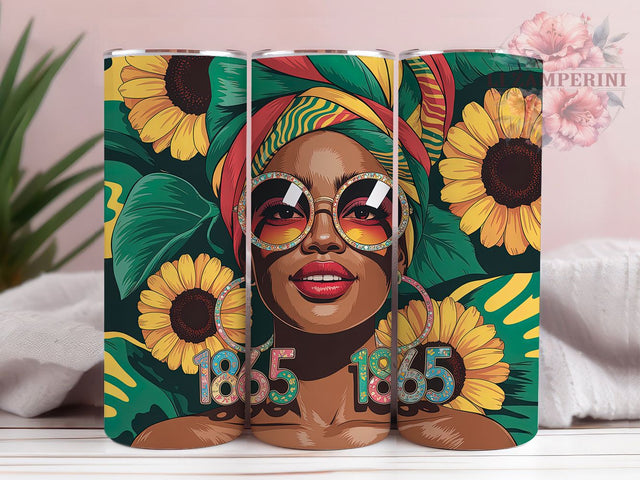 Floral Juneteenth Afro Woman Tumbler, Afro Woman, Black Freedom, Floral Art, Cultural Pride, 20Oz Tumbler, Sublimation Wrap Sublimation Li Zamperini 