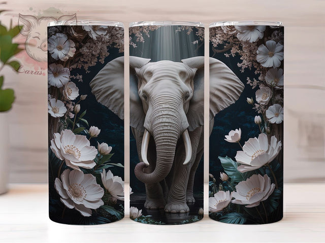 Floral Jungle Elephant Tumbler, Jungle Flower Tumbler, 20oz Tumbler Wrap, Sublimation Design, Animal Lover Gift, Exotic Elephant Wrap, Nature Inspired Tumbler Sublimation Lara' s Designs 