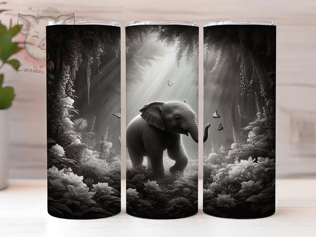 Floral Jungle Elephant Tumbler, Jungle Flower Tumbler, 20oz Tumbler Wrap, Sublimation Design, Animal Lover Gift, Exotic Elephant Wrap, Nature Inspired Tumbler Sublimation Lara' s Designs 