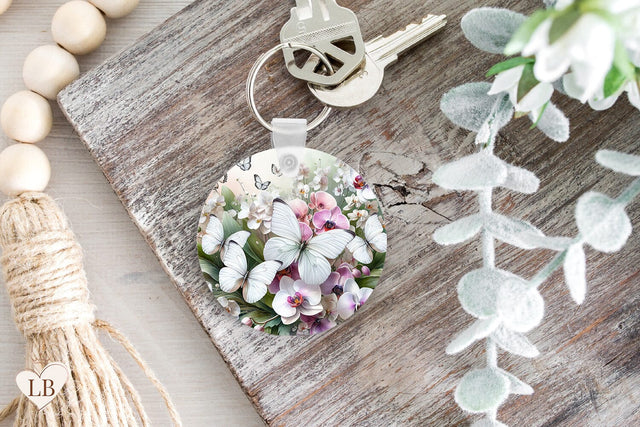 Floral Keychain Sublimation, Butterfly Key Ring PNG Sublimation BijouBay 