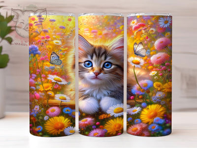Floral Kitten 20oz Tumbler, Cat Lover Tumbler, Pet Sublimation, Animal Wrap Design, Cute PNG, 20oz Tumbler Wrap Sublimation Lara' s Designs 
