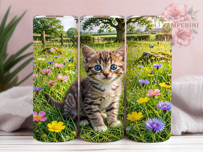 Floral Kitten Charm 20oz Tumbler, Floral Kitten, Cute Cat, Whimsical Charm, Flower Motif, Animal Pattern, Skinny Tumbler, Sublimation PNG Sublimation Li Zamperini 