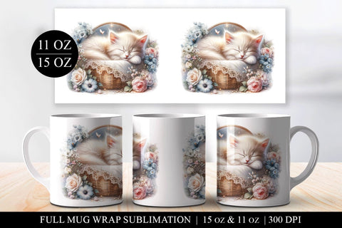 Floral Kitten Sublimation Mug Wrap for 11/15oz Cups Sublimation BijouBay 