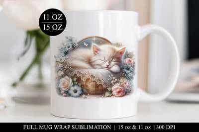 Floral Kitten Sublimation Mug Wrap for 11/15oz Cups Sublimation BijouBay 