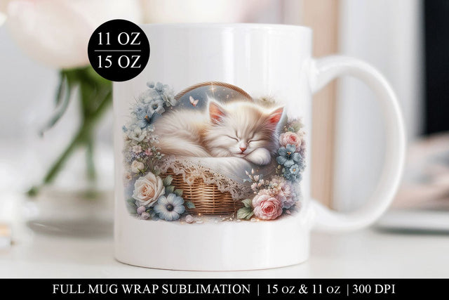 Floral Kitten Sublimation Mug Wrap for 11/15oz Cups Sublimation BijouBay 