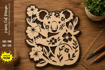 Floral Koala Laser Cut SVG Design SVG Regulrcrative 