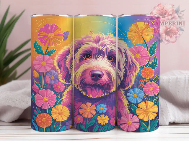 Floral Labradoodle Dog Tumbler, Colorful Dog Pattern, Flower Dog Design, 20Oz Sublimation Wrap, Cute Labradoodle Art, Floral Pup Texture, Tumbler Sublimation Sublimation Li Zamperini 
