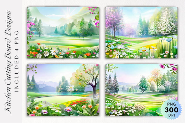 Floral Landscape Glass Cutting Board PNG Design Sublimation Regulrcrative 
