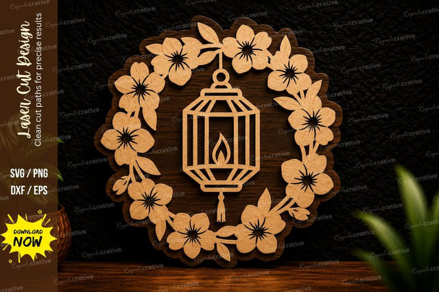 Floral Lantern Wreath Laser Cut Svg Design SVG Regulrcrative 