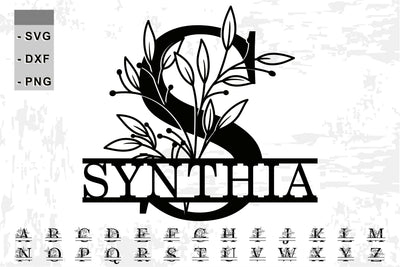 Floral leaves split monogram alphabet letters font family name sign svg design SVG D2PUTRI Designs 