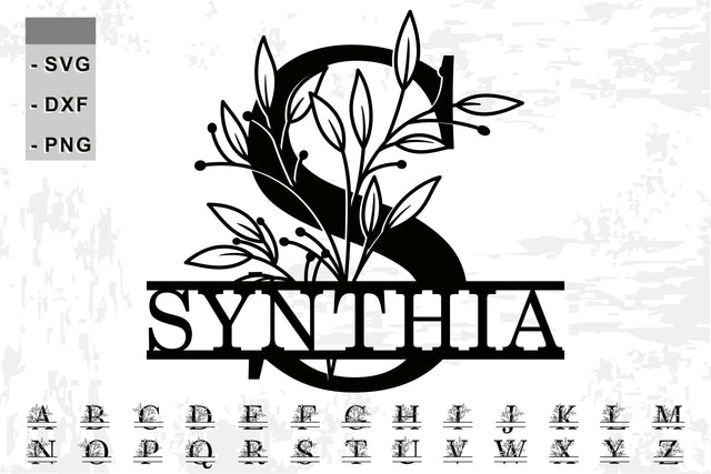 Floral leaves split monogram alphabet letters font family name sign svg design SVG D2PUTRI Designs 