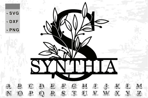 Floral leaves split monogram alphabet letters font family name sign svg design SVG D2PUTRI Designs 