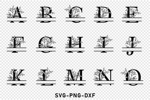 Floral leaves split monogram alphabet letters font family name sign svg design SVG D2PUTRI Designs 