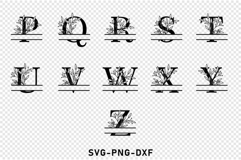 Floral leaves split monogram alphabet letters font family name sign svg design SVG D2PUTRI Designs 
